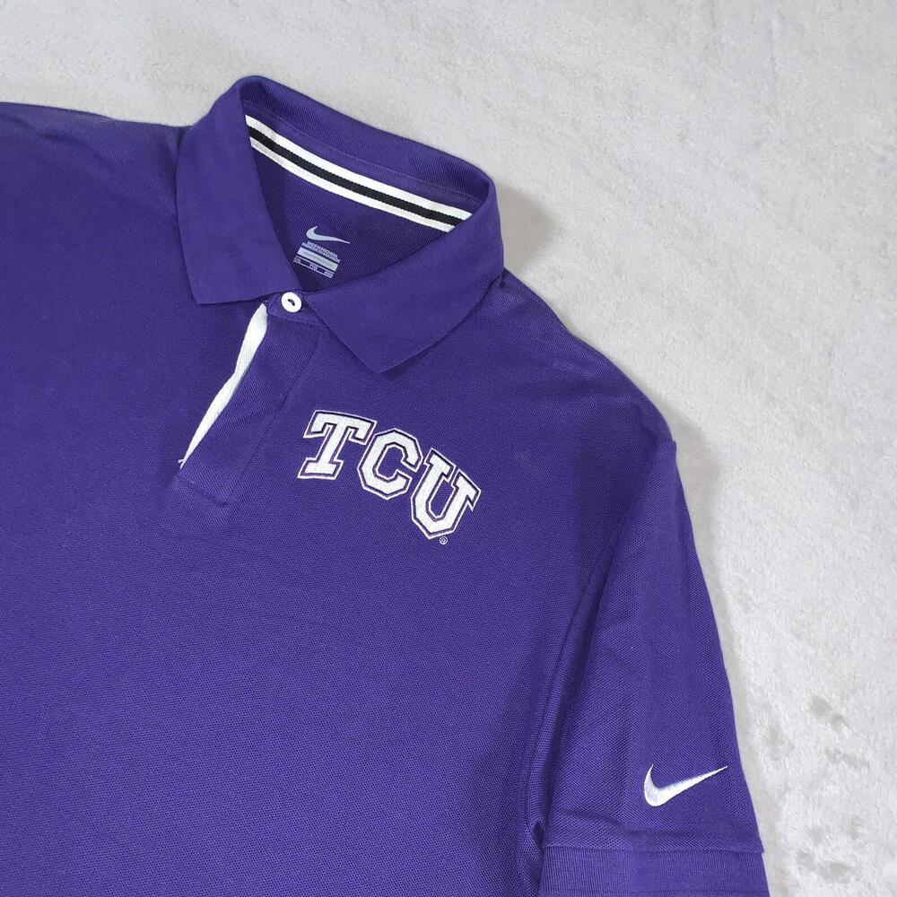 TCU Horned Frogs Nike Polo Shirt Mens 2XL Purple Cotton Short Sleeve Swoosh XXL